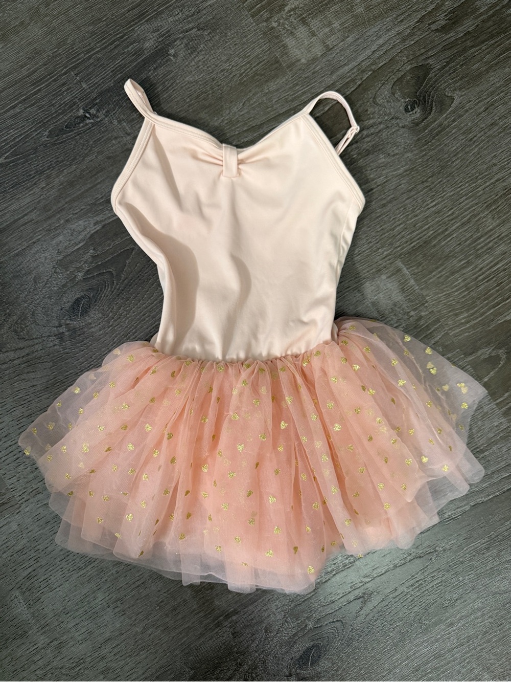 Girls Light Pink Tulle Ballet Tutu Dance Dress with Gold Accent Hearts